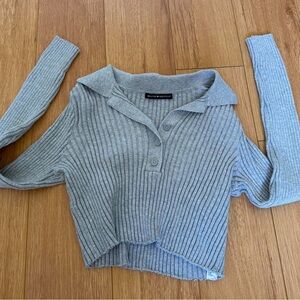 Brandy Melville Light Gray Ribbed Button Polo